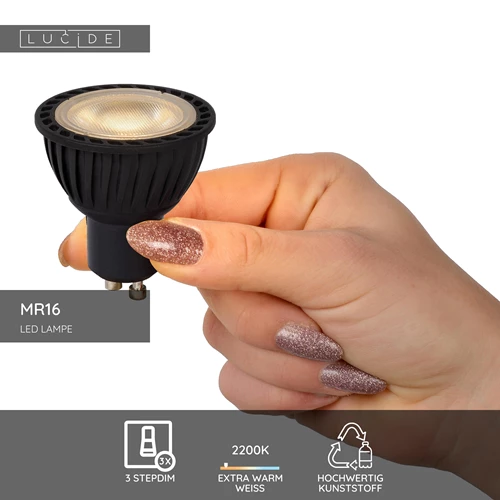 Lucide MR16 - Led Lampe - Ø 5 cm - LED Dim. - GU10 - 1x5W 2200K/2700K - Schwarz - USP